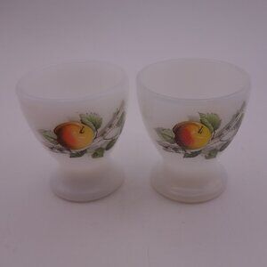 Set of Two(2) Milk White Egg Holders with Peach Design